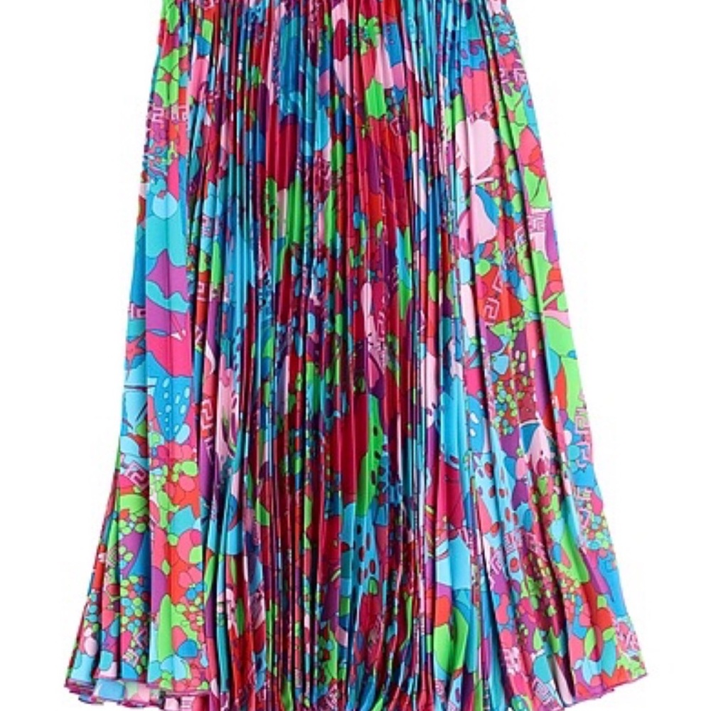Versace Pleated Floral Print Midi Skirt - Pink, Blue, Green for girls